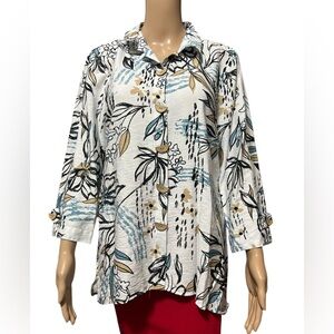 NWT Ali Miles Size S Floral Print Woven Point Collar High-Low Hem Tunic